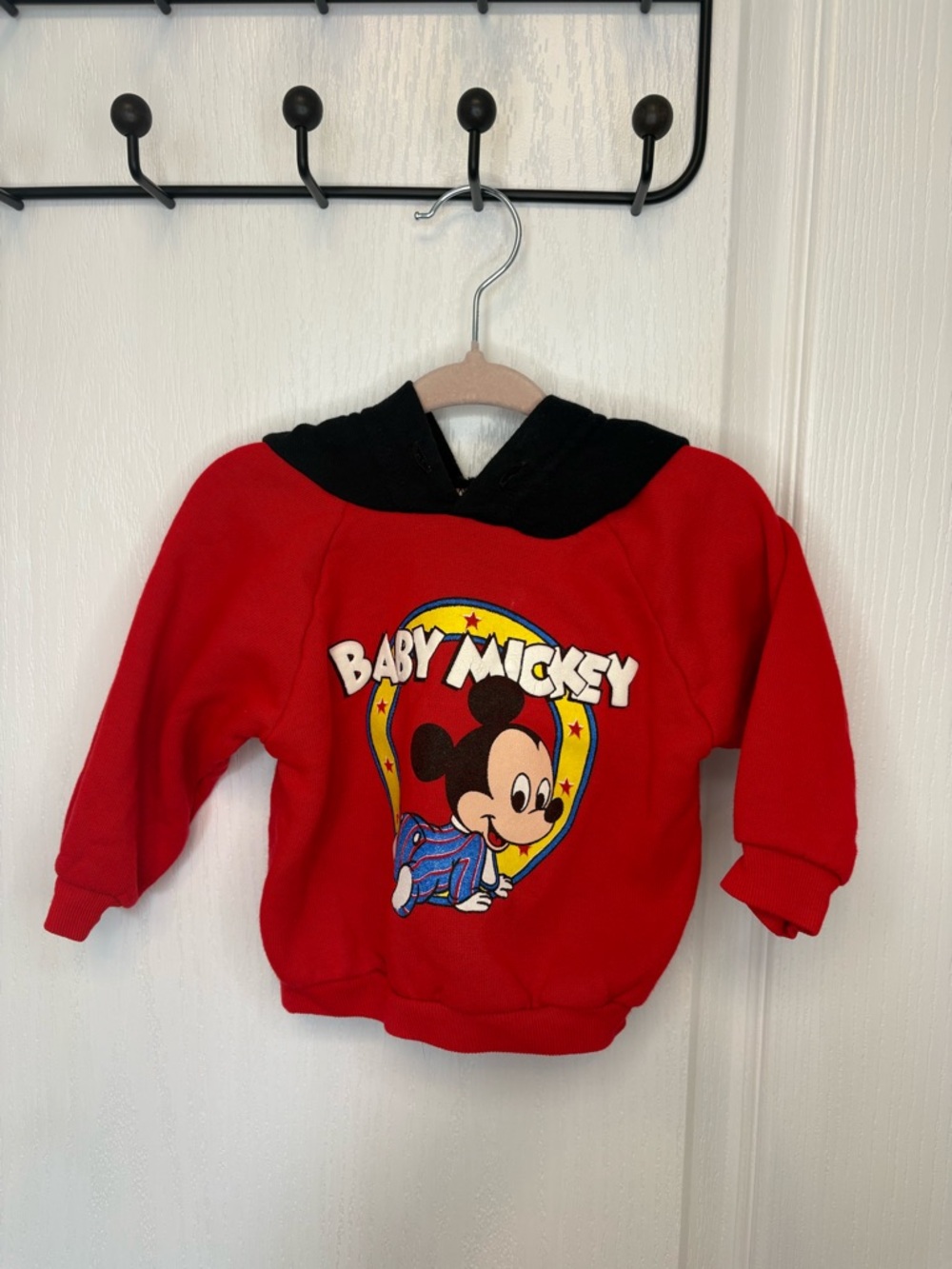 1984 Vintage Baby Mickey Red Hooded Sweatshirt